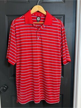 FootJoy Red Polo with White and Navy Stripes